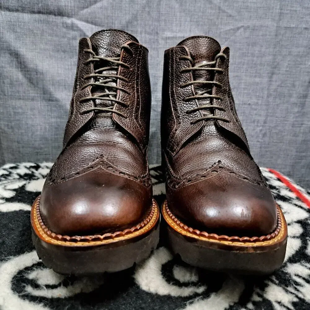 %Calzoleria Toscana Men Leather Wingtip Boots E485 Size 43 / D1